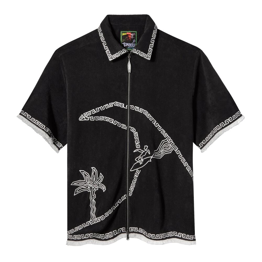 NWT Tombolo 'Beach Break' Cabana Relaxed Fit Shirt in Black size Medium